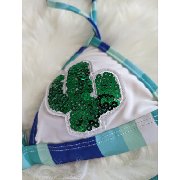Kensie Sequin Cactus Triangle Bikini New Small - Picture 2 of 6